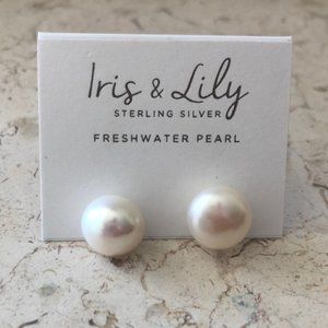 Iris & Lily Sterling Silver Studs Freshwater Pearl earrings 13mm !